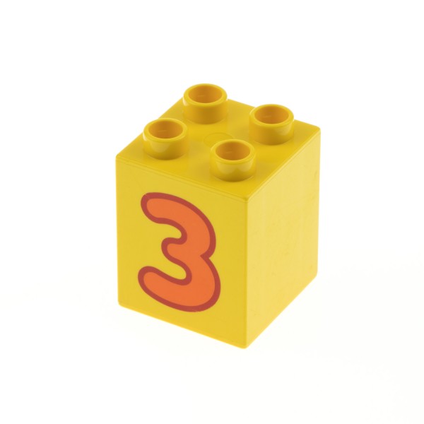 1x Lego Duplo Bau Stein 2x2x2 gelb bedruckt Zahl 3 orange Set 45008 31110pb075
