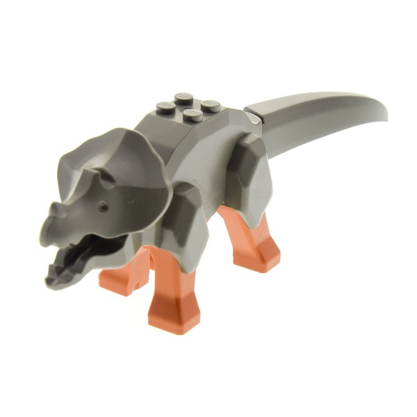 1x Lego Tier Dinosaurier Triceratops alt-dunkel grau Beine orange Tricera03