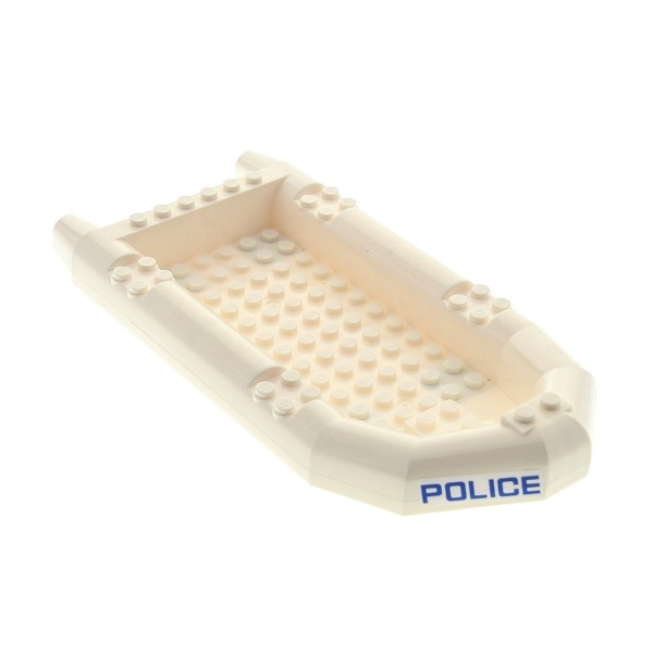 1x Lego Boot Schlauchboot B-Ware abgenutzt weiß Sticker Police blau 62812pb12