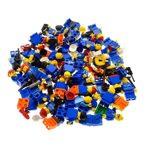 5 x Lego System City Mini Figuren Town Figur Torso blau bedruckt bunt mit Zubehör Haare Kopfbedeckung zufällig gemischt 