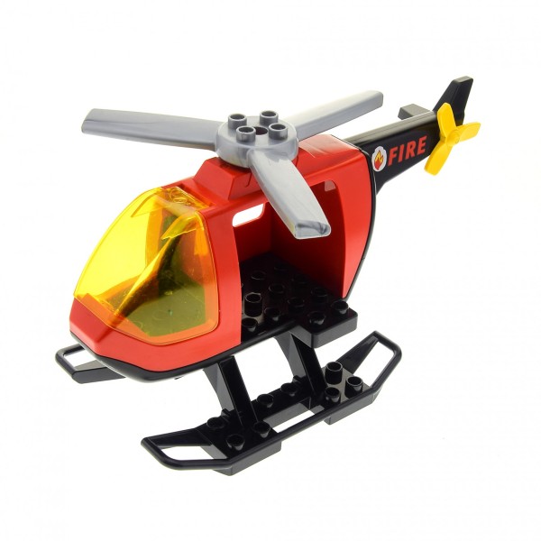 1x Lego Duplo Hubschrauber B-Ware abgenutzt groß rot schwarz Feuerwehr 6343pb03