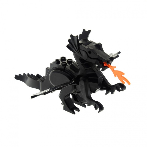 1 x Lego System Tier Drachen schwarz Flügel schwarz Flamme transparent neon orange Castle Burg Ritter 6126 6133 6129c02