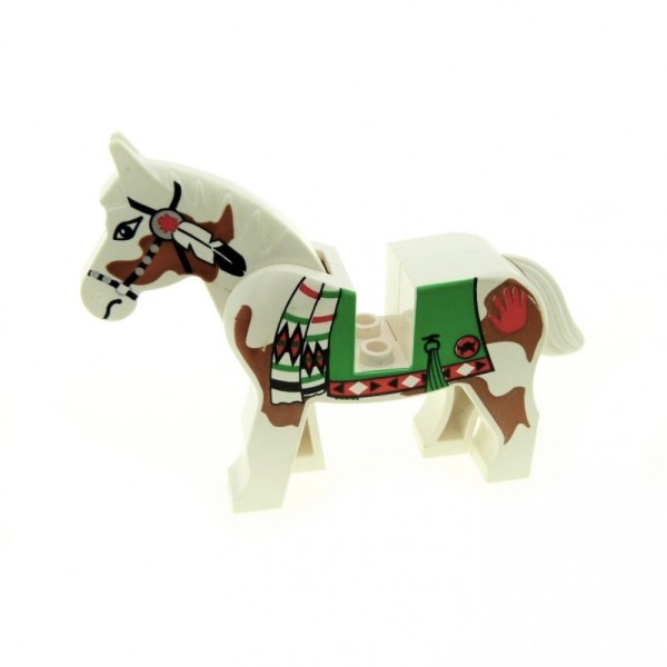 1x Lego Tier Pferd B-Ware abgenutzt weiß gemustert Decke Indianer 4493c01px3