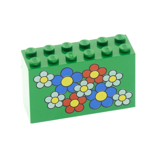 1x Lego Bau Stein 2x6x3 grün bedruckt Blumen Pflanzen Set 9280 6213pb01