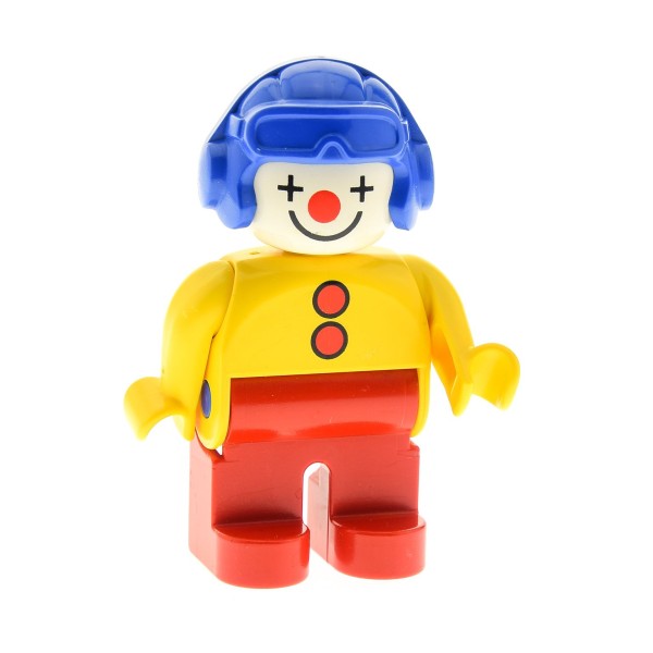 1x Lego Duplo Figur Mann rot gelb Clown Zirkus Kanone Mütze blau 4555pb001