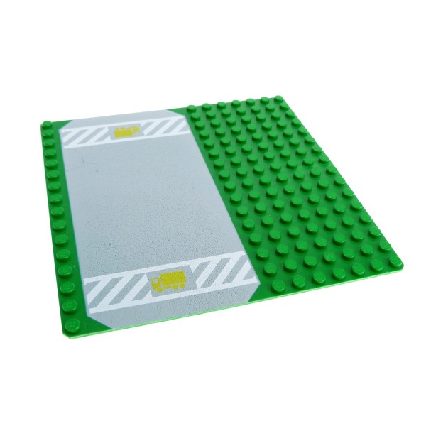 1x Lego Bau Platte 16x16 B-Ware abgenutzt grün grau bedruckt LKW Rasen 30225pb02