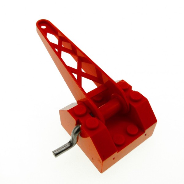 1x Lego Kran Arm rot 4x4x2 mit Seilwinde Rolle rot Hand Kurbel aus Metall bb0073