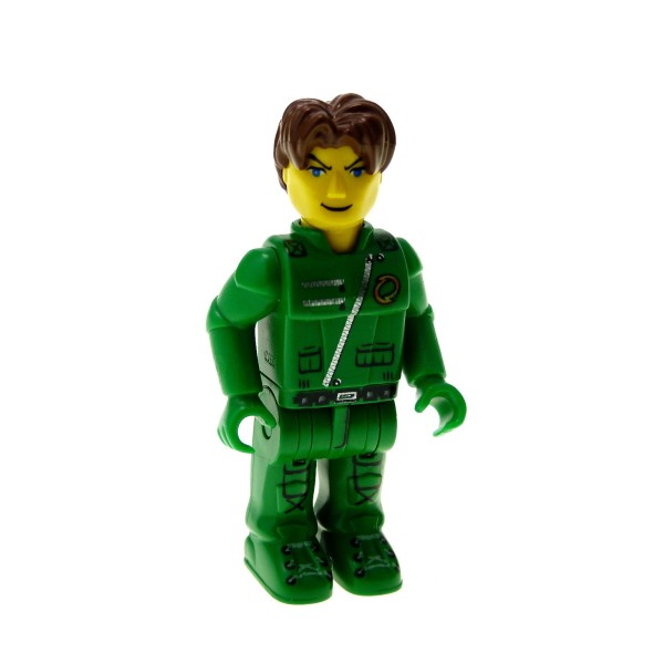 1 x Lego System Figur 4 Juniors Jack Stone Mann Jacke grün Hose grün Haare braun 4617 Dual Prop Turbo js021