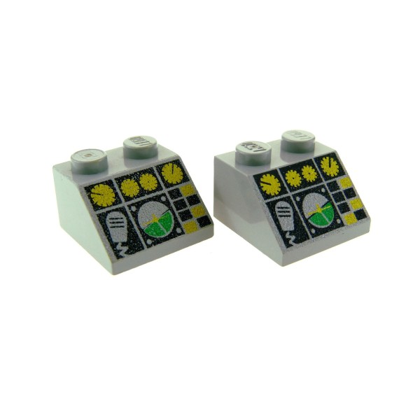 2x Lego Dachstein 45° 2x2x1 alt-hell grau bedruckt Monitor Flugkontrolle 3039pc5