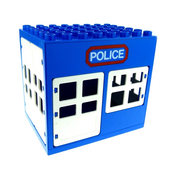 1x Lego Duplo Gebäude Polizei Wache blau B-Ware abgenutzt Tür weiß 2209 2210pb01