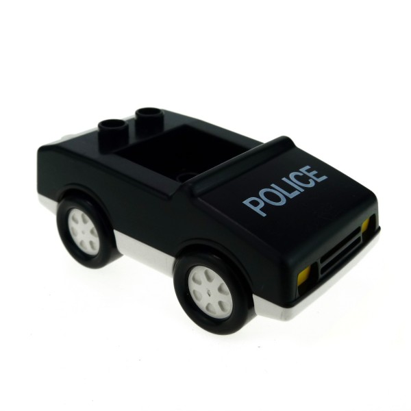 1x Lego Duplo Fahrzeug Auto schwarz weiss Polizei PKW 1 Noppe im Sitz 2235pb01