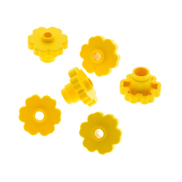 6 x Lego System Pflanze Blume gelb 2x2 rund 6 Blumen Blüten Blätter oben offen 472824 4728