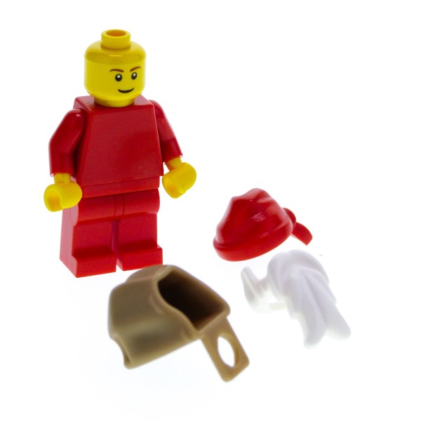 1 x Lego System Figur Weihnachtsmann Santa Torso rot Hüfte rot Beine Hose rot Augenbrauen braun Pupille Bart weiss Bandana Mütze Rucksack hol034