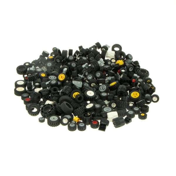 0,9 kg Lego Räder Großpack Set Reifen Felgen klein schwarz Auto Rad Mischung
