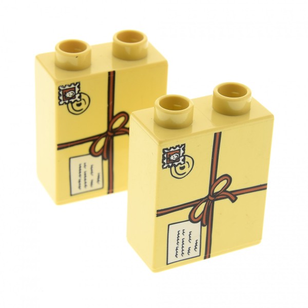 2 x Lego Duplo Motivstein beige tan 1x2x2 bedruckt Paket Päckchen Bild Bau Stein für Set 7840 3301 3772 4662 4066pb178
