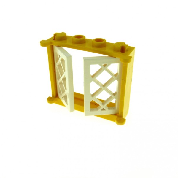 1x Lego Fenster Rahmen 1x4x3 gelb Gitter Scheibe weiß 1x2x3 2529 4189096 3853