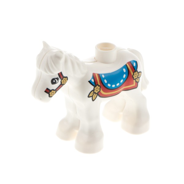 1x Lego Duplo Tier Pferd weiß Fohlen klein Decke rot blau Blumen horse03c01pb04