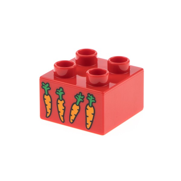 1x Lego Duplo Bau Motiv Stein 2x2 rot bedruckt Möhren Karotten orange 3437pb068