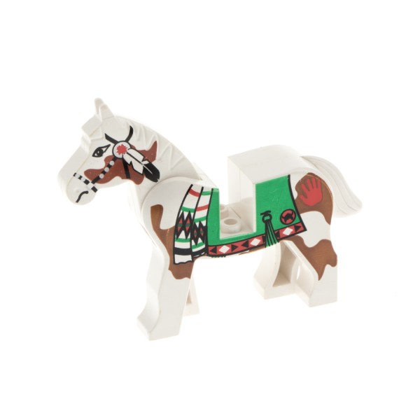 1x Lego Tier Pferd weiß gemustert bedruckt Decke Indianer Ritter 4493c01px3