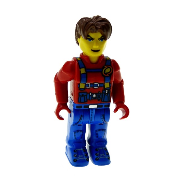 1 x Lego System Figur 4 Juniors Jack Stone Mann Jacke rot Hose blau Haare braun Hauptquartier der Küstenwache 4610 js015