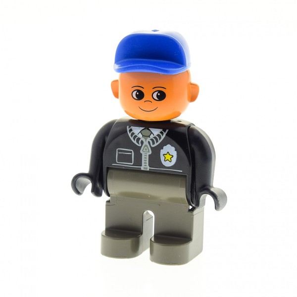 1x Lego Duplo Figur Mann grau Jacke schwarz Mütze blau Polizist 3616 4555pb090