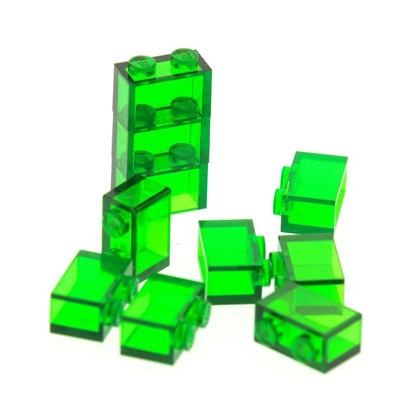 10 x Lego System Glas Bau Stein transparent grün 1x2 Baustein Basic Glasstein Set 10249 10199 21133 10218 5862 10255 9701 6244908 35743 3065