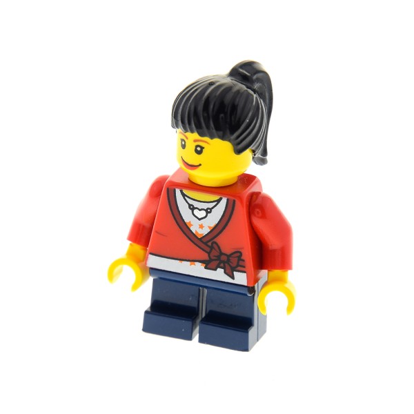 1x Lego Figur Kind Mädchen Jacke rot Herz Kette Zopf schwarz 2824 cty193 cty0193