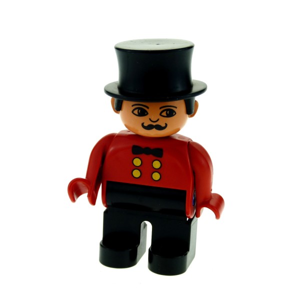 1x Lego Duplo Figur Mann schwarz rot Zirkus Direktor Fliege Zylinder 4555pb036*