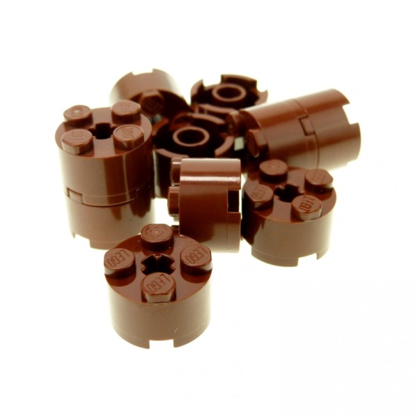10x Lego Bau Stein rund 2x2x1 rot braun Achsen Loch Rundstein 6143 39223 3941