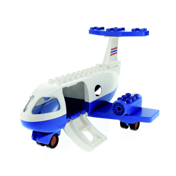 1x Lego Duplo Flugzeug groß B-Ware abgenutzt weiß blau Jumbo Jet groß 2150c01