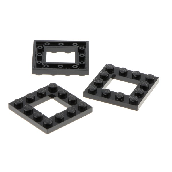 3x Lego Bau Platte modifiziert 4x4 schwarz Rahmen mit Ausschnitt 2x2 64799