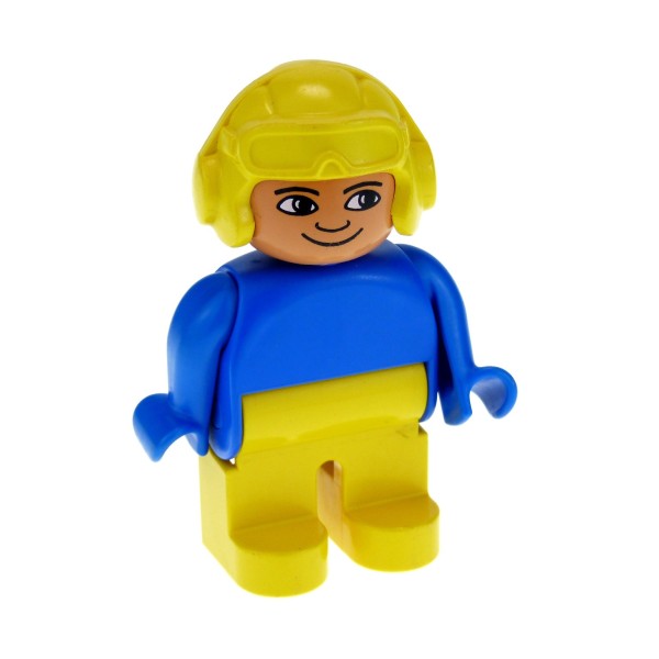 1x Lego Duplo Figur Mann gelb blau Pilot Flieger Helm gelb Fahrer 4555pb169