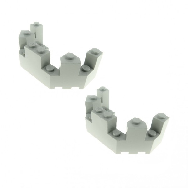 2x Lego Burg Zinne 4x8x2 1/3 alt-hell grau Mauer Ecke Turm Stein 606602 6066