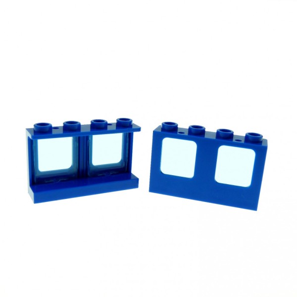 2x Lego Doppel Fenster Rahmen 1x4x2 blau Scheibe transparent hell blau Zug 61345
