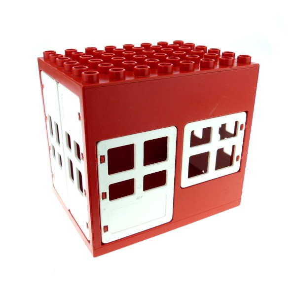 1 x Lego Duplo Gebäude Stall rot weiss 6x8x6 gross Feuerwehr Haus Puppenhaus mit Fenster Tür Tor 2206 2205 2209 2210