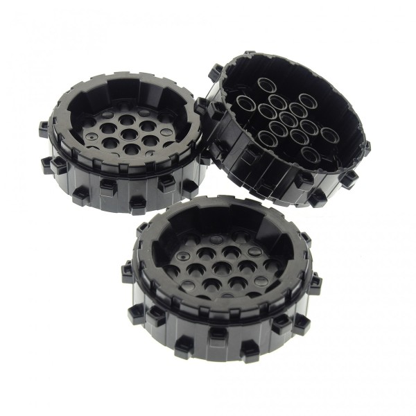3 x Lego System Rad schwarz hart Plastik Rad mit Spikes Bohrkopf Power Miners für Set 8708 8190 5979 8059 8960 8964 4538781 64711