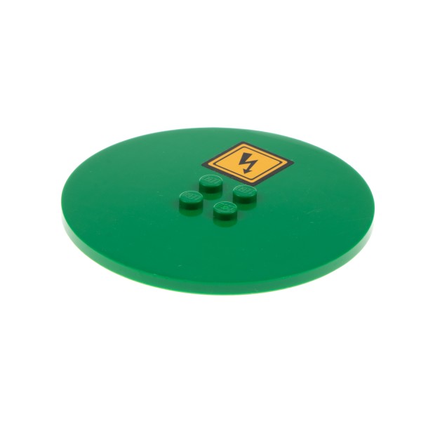 1x Lego Rund Fliese Platte 8x8 grün Blitz Elektrizität Gefahrenzeichen 6177pb013