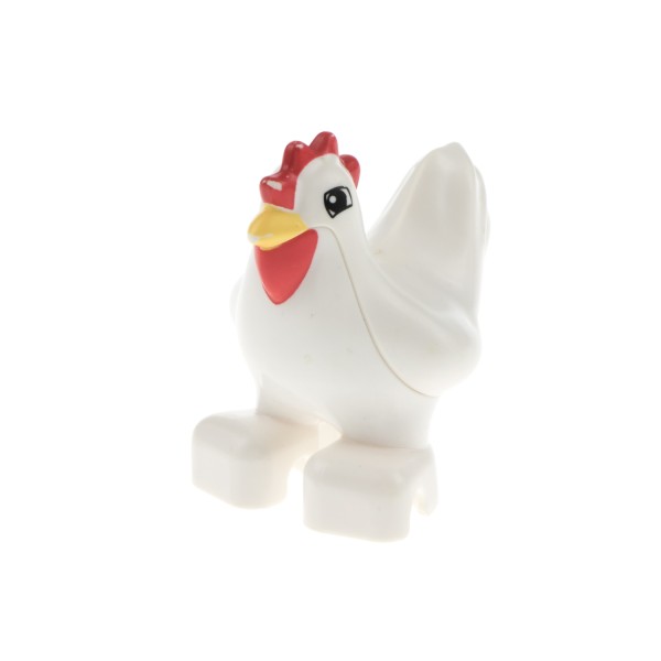 1x Lego Duplo Tier Huhn B-Ware abgenutzt weiß rot Augen quadratisch 87320pb01