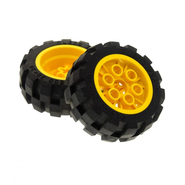 2 x Lego Technic Rad schwarz gelb 20x30 Ballon Medium Reifen weich Räder Felge Technik Auto Fahrzeug 6581 6582c01