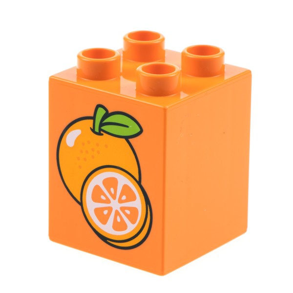 1x Lego Duplo Motiv Bau Stein 2x2x2 orange bedruckt Frucht Orangen 31110pb086
