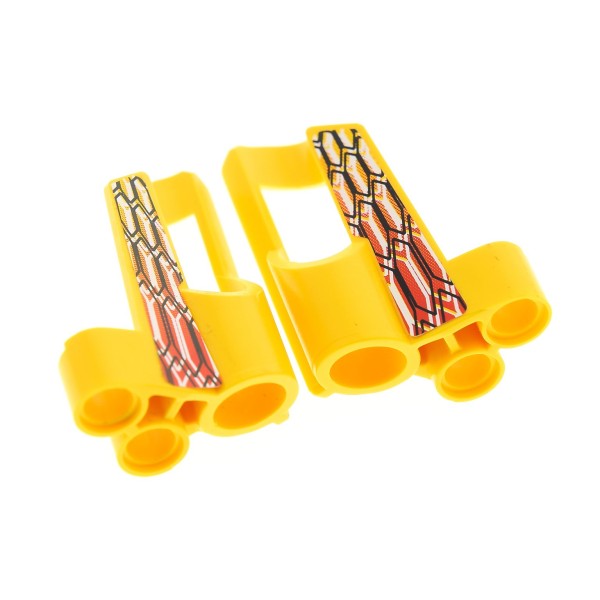 2 x Lego Technic Panele Paar gelb Verkleidung Sticker Muster rot weiss Seite A / B klein kurz großes Loch Fairing # 5 / Fairing # 6 Side A B 8472 32527 32528