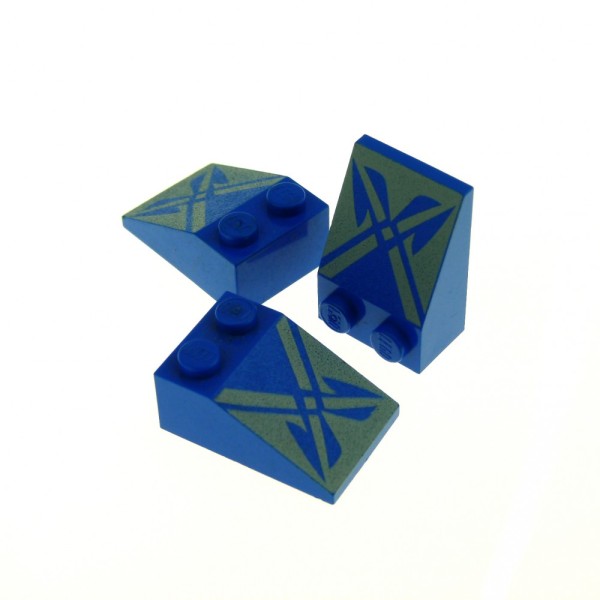 3 x Lego System Dachstein blau 33° 3 x 2 bedruckt mit Kreuz Star Wars Logo Dachziegel schräg Stein 3298px7