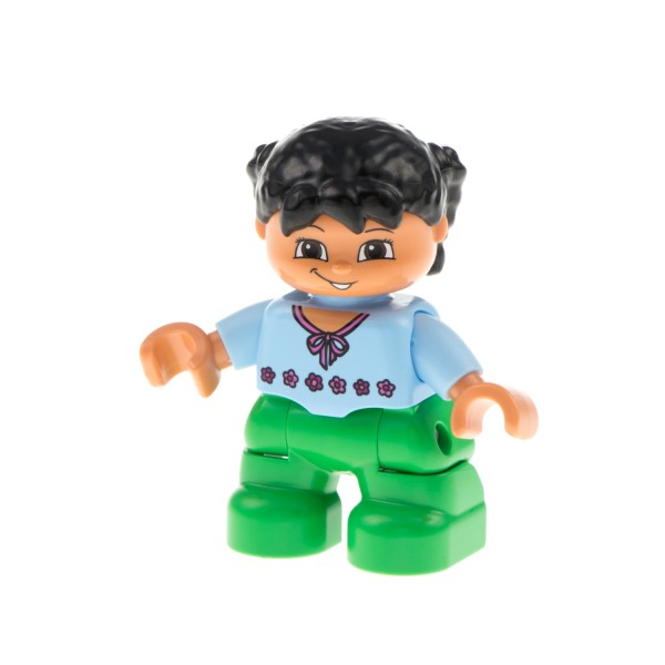 1x Lego Duplo Figur Kind Mädchen hell grün Bluse hell blau Zöpfe 47205pb001