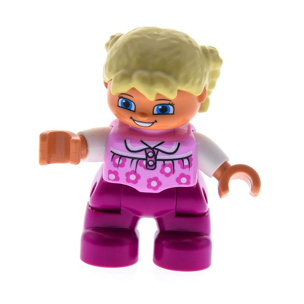 1x Lego Duplo Figur Kind Mädchen magenta rosa Blümchen Zöpfe 10507 47205pb028