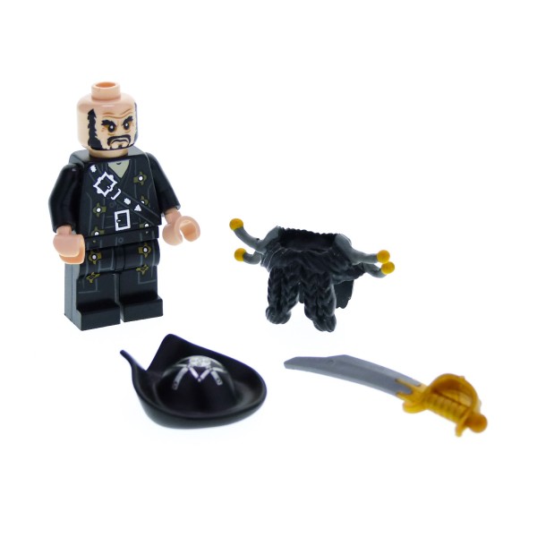 1 x Lego System Figur Mann Pirat Fluch der Karibik Pirates of the Caribbean Blackbeard Torso schwarz mit Bart Hut Schwert 95350c01 poc007