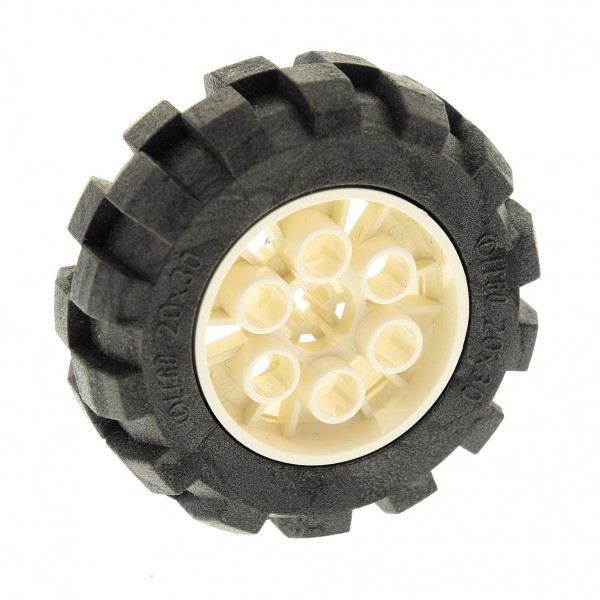 1x Lego Rad Felge 20x30 B-Ware abgenutzt weiß Reifen Vollgummi hart 4266c01