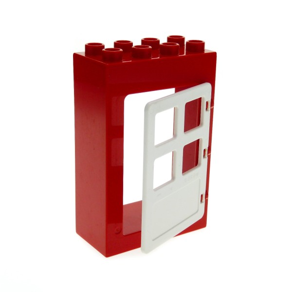 1x Lego Duplo Tür Rahmen rot 2x4x5 Türblatt 4 Scheiben weiß 2205 4651798 92094