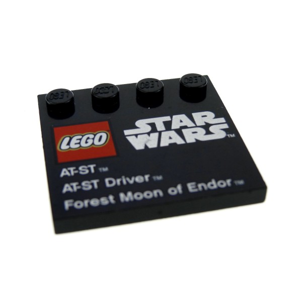 1x Lego Fliese modifiziert 4x4 schwarz bedruckt Star Wars Endor 9679 6179pb049