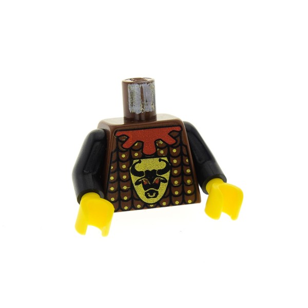1 x Lego System Figur Torso Oberkörper Ritter Knights' Kingdom I - Räuber reddish rot braun bedruckt Castle Knights Symbol Bulle Arme schwarz cas044 Set 6096 4806 973px137c01