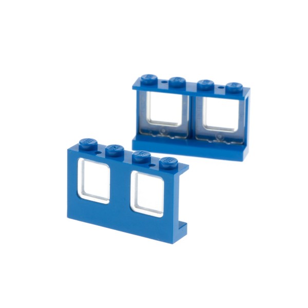 2x Lego Fenster Rahmen 1x4x2 doppelt blau Scheibe transparent weiß 4862 4863c02
